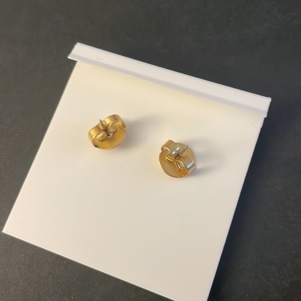Tory Burch Crystal Logo Stud Earrings Gold Tone Floral Clover Statement - Picture 5 of 5